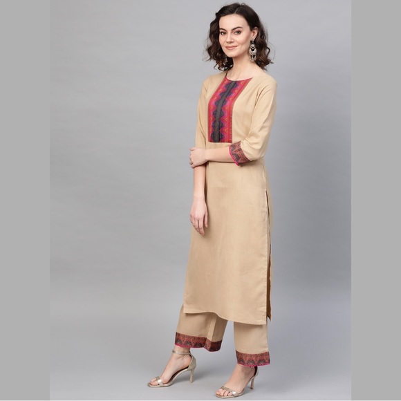 Beige & Pink Yoke Design Kurta with Palazzos & Dupatta for Women, Brand Indo Era - Picture 7 of 15